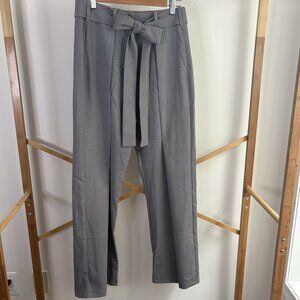 Aakasha Wide Leg Pleated Trouser Pants (Sz S) Grey Wool Blend Belted Relaxed Fit
